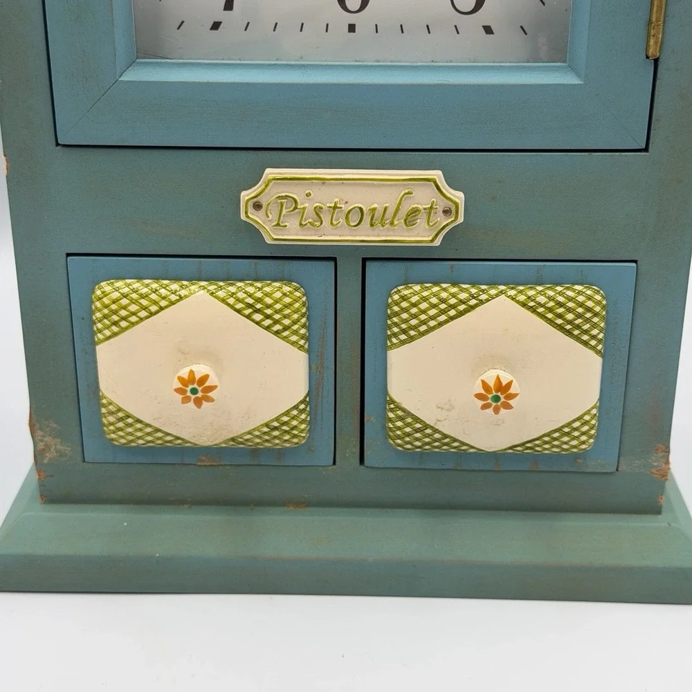 Pfaltzgraff Pistoulet Wooden Bulova Mantel Clock Blue Farmhouse Vintage Decor